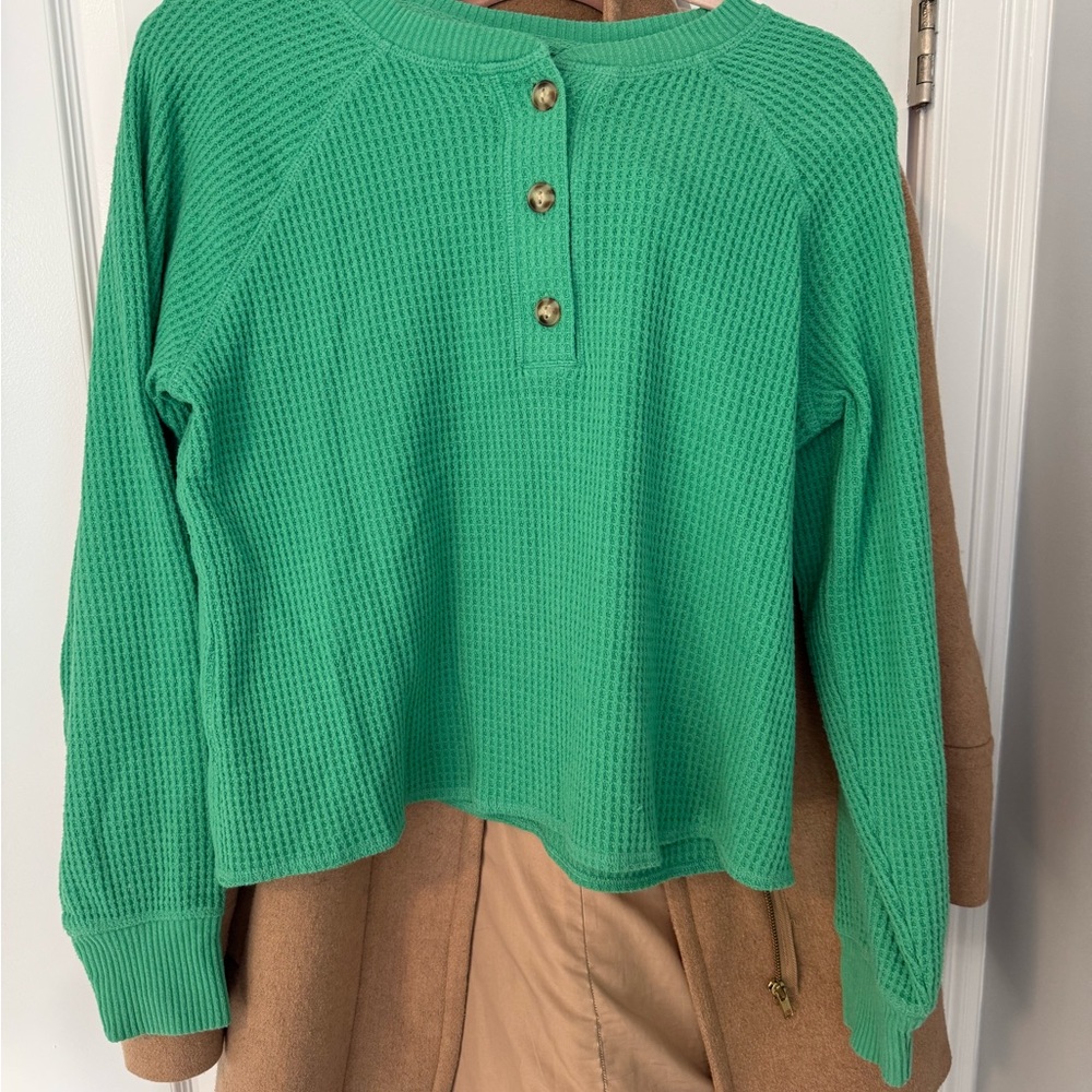 Old Navy Green Long Sleeve Waffle Knit Top